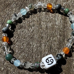 Girl's Cancer Power Chakra Bracelet with Snowflake Obsidian,Carnelian, Clear Quartz, Moss Agate, Blue Chalcedony,Rutilated Quartz & Zoisite!