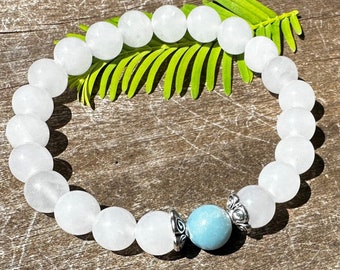 Danburite y Larimar 8mm, Brazalete o Tobillera de Piedras Curativas con Energía Positiva!