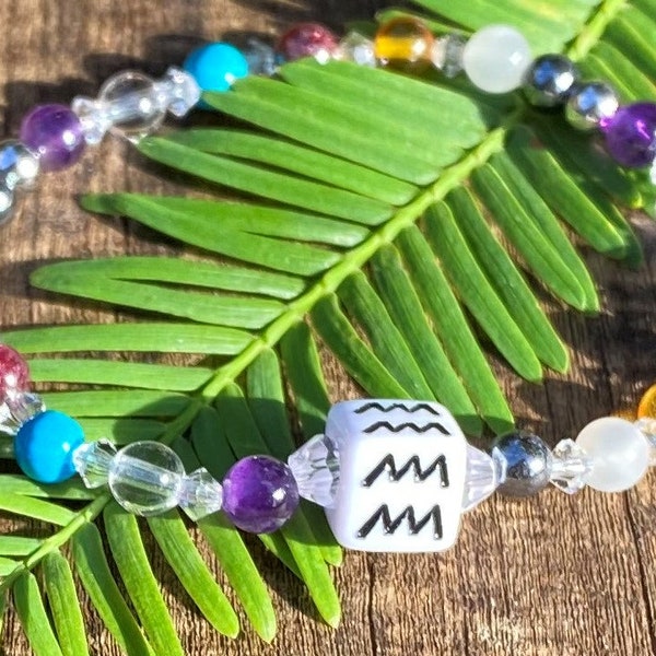 Girl's Aquarius Power Chakra Healing,Balancing Bracelet or Anklet with Hematite,Moonstone,Amber, Garnet, Turquoise, Clear Quartz & Amethyst!