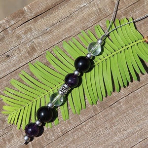 Feng Shui Charms, Career, Lifes Journey Bagua Map Section Charm with Amethyst, Clear Quartz and Jet Lignite Healing Stones!