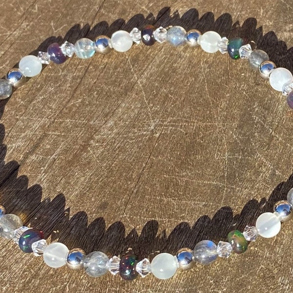 Black Opal, Moonstone and Labradorite Healing Stone Bracelet or Anklet!