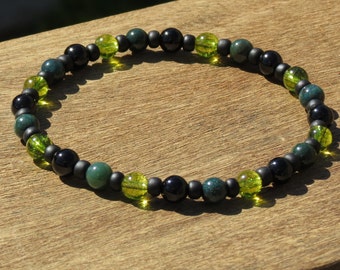 Men&#39;s Bloodstone, Peridot and Black Agate Healing Stone Bracelet or Anklet!