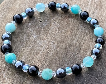 Bracelet ou bracelet de cheville en hémimorphite, tourmaline noire et hématite avec énergie positive !