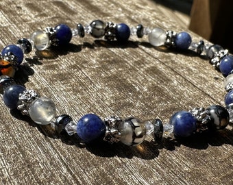 Women's LEO POWER Healing Stone Bracelet or Anklet with Fire Agate, Sodalite & Hematite!