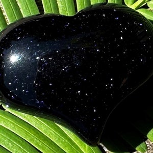 Blue Goldstone Puffy Heart Pocket, Worry Healing Stone!