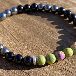 Atlantisite, Onyx and Hematite Healing Stone Bracelet with Positive Energy!