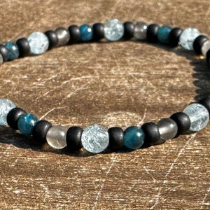 Gemini Boy&#39;s Power Healing Stone Bracelet or Anklet with Aquamarine, Apatite and Gray Moonstone!