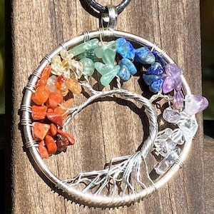 Chakra Balancing, Healing Tree of Life Necklace with Red Jasper, Red Coral, Citrine, Green Aventurine, Clear Quartz, Lapis and Amethyst!