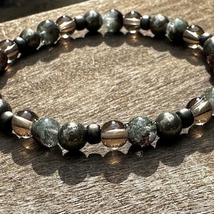 Phantom Quartz, Pyrite and Smoky Quartz Healing Stone Bracelet or Anklet!
