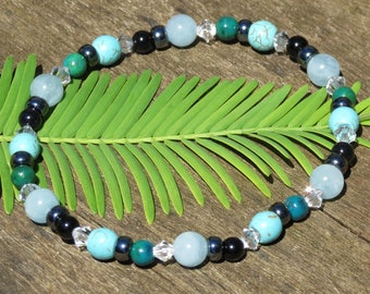 Women's GEMINI POWER Healing Stone Bracelet or Anklet with Agate, Aquamarine, Chrysocolla & Turquoise!