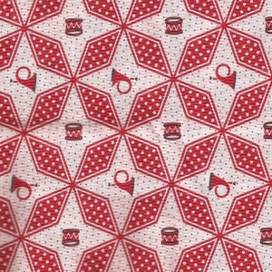 1950s Red Drum Horn Christmas Vintage Graphic Print Fabric / 38 inches wide / pre-washed / 2 Yards