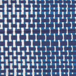 Blue Basket Weave Print Cotton Fabric / 12 inches