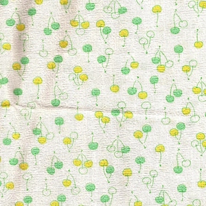 1940s Green Yellow Cherry Vintage Seersucker Cotton Fabric / 2 yards and 34 inches