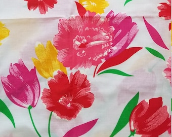Tecido de algodão leve semi transparente floral tropical rosa dos anos 1970/organização de crinas/2 jardas