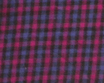 Blue Pink Plaid Print Flannel Cotton Fabric /  30 inch / pre-washed