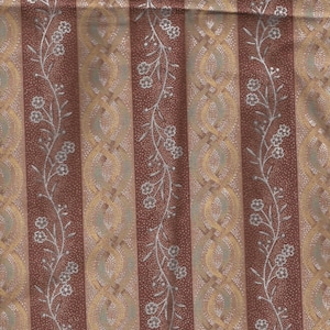Brown and Silver Stripe Floral Print Cotton Fabric / Peter Pan Fabrics / 18 inch by 21 inch fat quarter