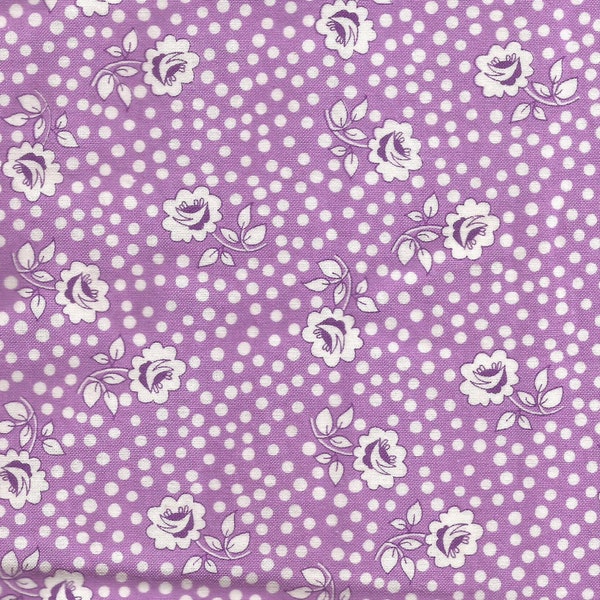 Purple Floral Dot 1930s Reproduction Feedsack Print Cotton Fabric  / E E Schenck / pre-washed / 32 inches