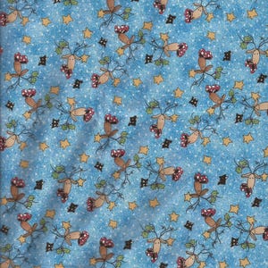Blue Christmas Deer Print Cotton Fabric / Hi-Fashion Fabrics / pre-washed / 35 inches