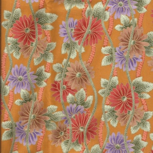 Tropical Gold Floral Print Cotton Fabric / Blank Quilting / 1 Yard and 8 inches