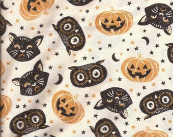 レトロな黒猫フクロウのハロウィンコットン生地 / Joann Fabrics / 1.5ヤード