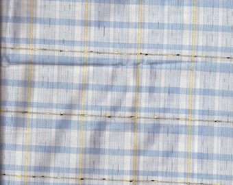 1960s Blue Plaid Print Vintage Cotton Fabric /  1 Yard and 33 inches / Original Price Tag