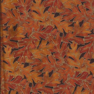 Orange Leaves Print Cotton Fabric / Robert Kaufman / 27 inches