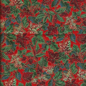 Lovely Poinsettia Print Cotton Fabric / Cranston Print Works /  14 inches