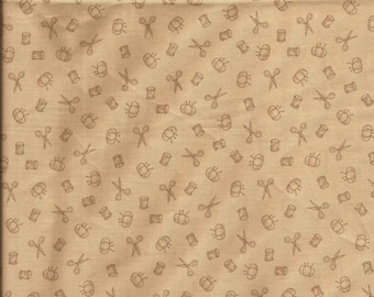 Retazo de tela de algodón con estampado novedoso de Cream Sewing Metions / prelavada / 1 yarda y 14 pulgadas