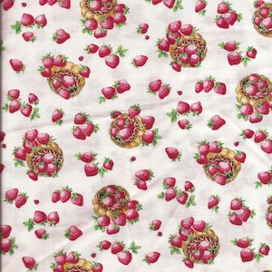 Sweet Strawberry Basket Print Cotton Fabric Remnant Piece / Artistic Expressions / Half Yard