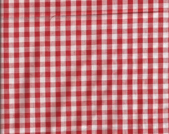 Red and White Gingham Check Light Weight Cotton Fabric / pre-washed / 22 inch