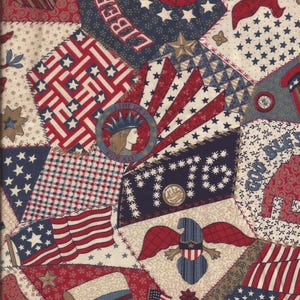 Americana Patchwork Flag Print Cotton Fabric / pre-washed / 1 yard