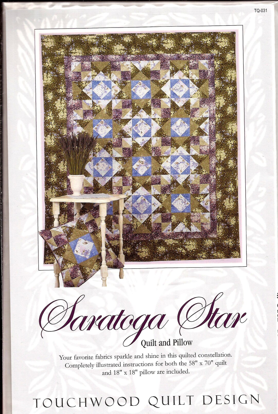 Saratoga Star Quilt and Pillow Pattern / Touchwood Quilt Design / 58 X