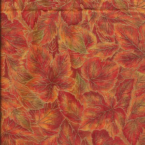 Orange Leaves Print Cotton Fabric / Ecco Fabrics / pre-washed / 1 Yard and 31 inches
