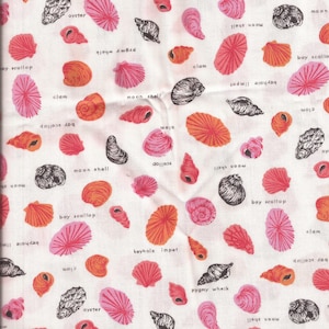 Pink Seashell Beach Print Lighter Weight Cotton Fabric Remnant Piece / 26 inches