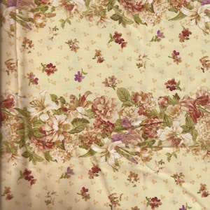 Pink Stripe Floral Print Cotton Fabric / Hoffman Fabrics / 1 yard