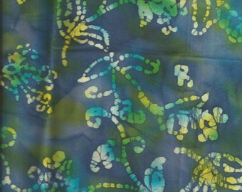 Turquoise Blue Floral Batik Graphic Print Cotton Fabric / 34 inches