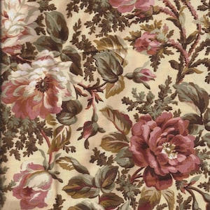 Cream Rose Floral  Print Cotton Fabric  / Marcus Brothers Textiles / 12 inches