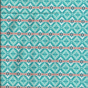 Turquoise Blue Graphic Print Cotton Fabric / Connecting Threads /  Pre-washed / 1 yard