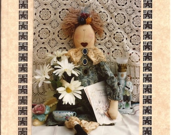 Ginger Blue Prim Fabric Folk Art Doll Pattern / 24 inches