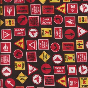 Camping Print Cotton Fabric Remnant Piece/ pre-washed / 11 inch