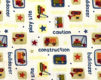 Toy Construction Nursery Boy Decor Cotton Fabric / 1 yard / Dump Truck Play Site Bulldozer Crane