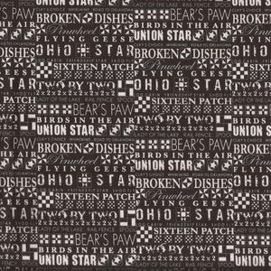 Black Sewing Quilting Words Novelty Print Cotton Fabric / Moda Fabrics / One Yard