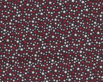 Blue Red and White Tiny Star Print Cotton Fabric / 1 Yard