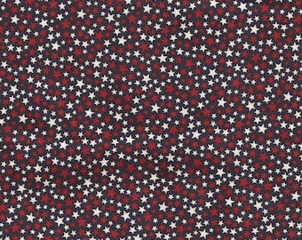 Blauw Rood en Wit Tiny Star Print Katoen Stof / 1 Yard