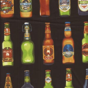 Beer Bottle Novelty Print Cotton Fabric Scrap Piece / pre-washed / 19 inch by 36 inch