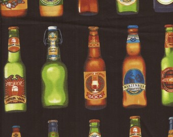 Beer Bottle Novelty Print Cotton Fabric Scrap Piece / pre-washed / 19 inch by 36 inch