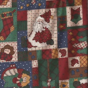 Country Santa Patchwork Christmas Print Cotton Fabric / VIP Fabrics / 1 Yard