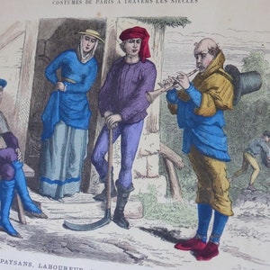 Lot de 6 gravures anciennes Costumes de paris a travers les siecles