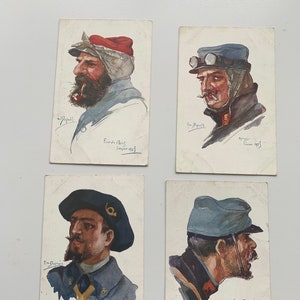 Lot de 4 cartes postales anciennes, illustrations par par Emile Dupuis dates de 1915, certaines écrites et non oblitérées, collector