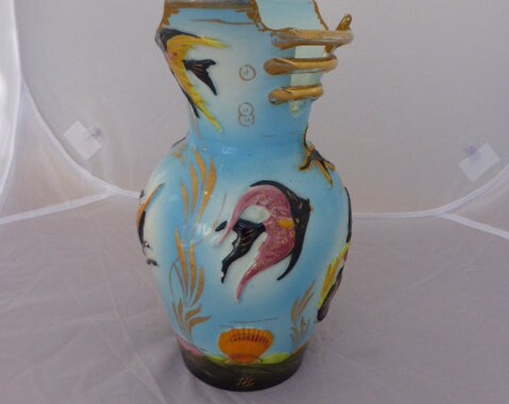 Ceramic vase with fish motif, CERDAZUR ceramics workshop in MONACO, collection piece numbered HB 25, signed and stamped 50